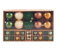 New 46-Piece Amber Charm Bauble Pack - Modern Gold & Green Christmas Tree Decorations in Assorted Sizes and Designs, Forest-Inspired Ornaments for Rustic or Contemporary Holiday Displays - N76