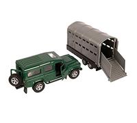 NEW 4X4 GREEN/ RED LAND ROVER CAR WITH SILVER LIVESTOCK TRAILER 1:43 SCALE TEAMSTERS