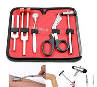 New 5 Piece Medical Student Diagnostic Kit - Reflex Neurological Buck Hammer and Tuning Fork Set C 128 and C 512. Includes Wartenberg Pinwheel, Premium Steel Bandage Scissor 7.5” Black