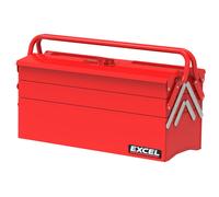 EXCEL Metal Tool Box 3 Tier 4 Tray Professional Portable Storage Cabinet Workshop Cantilever Toolbox with Carry Handle, 49.5cmx20cmx29.5cm, Red