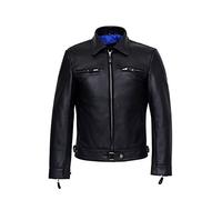 New 5074 German leftluft Men's Black miled Classic Biker Style Fitted Lambskin Real Leather Jacket (2XL)