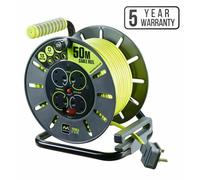 NEW 50M 13A 4 GANG SOCKET EXTENSION CABEL REEL OPEN SWITCH PRO XT MASTERPLUG UK