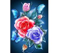 New 5D Diamond Painting Kits for Adults Kids, Awesocrafts Blue Butterfly Love Flowers Partial Drill DIY Diamond Art Embroidery Paint by Numbers with Diamonds (Blue Butterfly)