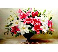New 5D Diamond Painting Kits for Adults Kids, Awesocrafts White and Pink Lily, Flowers in Mason Jars Full Drill DIY Diamond Art Crystal Rhinestone Paint by Diamonds Cross Stitch (Lily)