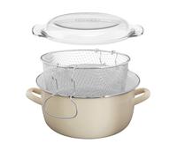 New 5L Stainless Steel Deep Fat Fryer Pan Frying Basket Cooking Pot Pyrex Lid