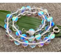 New 6/8/10/12mm Multicolor Gleamy Rainbow Moonstone Round Gems Necklace 18-36''-White-6 mm-36 in