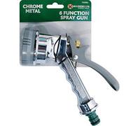 New 6 Function Spray Gun Multi Garden Hose Watering Chrome Dial Sprayer Metal