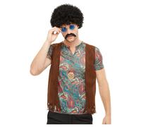 NEW 60s 70s Hippie Instant Kit w/Wig, Glasses, Tash and Necklace Fancy Dress