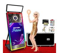 NEW 65" Magic Mirror Photo Booth with Printer,43'' Touch Screen Selfie Photobooth Machine with Flight Case for Wedding and Party (Black,with Printer)