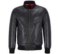 New 70's Men's Retro Bomber Black Front Straight Zip Classic Real Leather Jacket (2XL for Chest 46")
