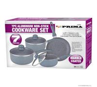 New 7Pc Marble Coated Aluminium Non Stick Cookware Set Frying Pan Saucepan Grey