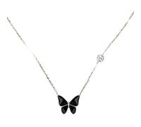 New 925 Sterling Silver Black Butterfly Necklace Female Exquisite Clavicle Chain Temperament Pendant Gifts To Friends Decoration Jewelry Commemorative With You Accessories Trendy Best For Gift