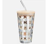 New A Tale of Tails Cat Glass Sipper Cup with Straw-Enjoy Your Favourite Drinks in Style Out of This Trendy Glass Sipper Cup with Straw.