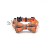 New Adjustable Checkered Fabric Bow Pet Bell Collar with Patch Buckle Style, Cute Collar for Dogs and Cats, Pet Neck Supplies. (orange 2pcs)