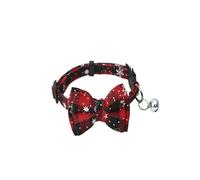New Adjustable Checkered Fabric Bow Pet Bell Collar with Patch Buckle Style, Cute Collar for Dogs and Cats, Pet Neck Supplies. (Snowflake Red 2pcs)