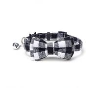 New Adjustable Checkered Fabric Bow Pet Bell Collar with Patch Buckle Style, Cute Collar for Dogs and Cats, Pet Neck Supplies. (black 2pcs)