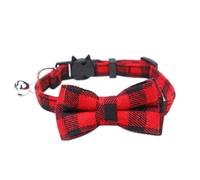 New Adjustable Checkered Fabric Bow Pet Bell Collar with Patch Buckle Style, Cute Collar for Dogs and Cats, Pet Neck Supplies. (red 2pcs)
