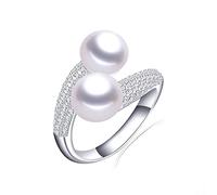 New Adjustable Natural Freshwater Pearl Ring 925 Sterling Silver Shiny AAA Zircon Ring Fine Bridal Jewelry Gift For Women