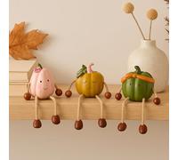 New Adorable 3 Piece Pumpkin Dangly Legs Ornaments,Pink, Yellow & Green Pumpkin Sitters with Playful Dangling Legs, Cute Autumn Decorations for Halloween, Mantels, or Fall-Themed Home Décor - T57