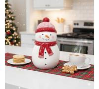 New Adorable Festive Christmas Ceramic Cookie Jar - Holiday Kitchen Storage for Cookies, Sweets, and Seasonal Decor -A75 (Snowman)