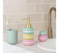 New Adorable French Fancy Macaroons Stacked Soap Lotion Dispenser Elegant 3-Tier Pastel Design with Smooth-Action Golden Pump, Refillable Bottle Bathroom or Kitchen Countertop Decor -D22