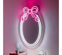 New Adorable Pink Bow LED Light Up Mirror - Decorative Glam Mirror Ideal for Makeup, Styling Elegant Light Up Design to Brighten Your Beauty Space Any Room Home Decor -G12