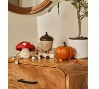 New Adorable Set of 3 Grey Resin Mushroom, Acorn and Pumpkin Characters, Cte Smiling Autumn Figurine Ornaments, Perfect For Shelves, Mantels, Tables and Festive Displays Home Decor -D11