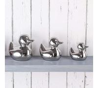 New Adorable Set Of 3 Silver Ceramic Duck Figurin Ducks, Decorative Animal Statues for Bathroom, Desktop, Bookshelf, Shelf, Bedroom, Kitchen & Home Décor-A76