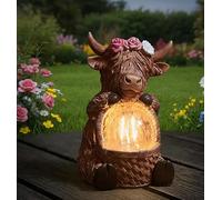 New Adorable Solar-Powered Highland Cow Ornament with Basket - Decorative Garden Figurine and Outdoor Solar Light, Auto-On Dusk LED, Cute Rustic Outdoor Décor -A34