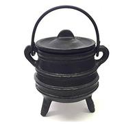 New Age Imports, Inc. Cast Iron Cauldron w/Handle & lid, Ideal for smudging, Incense Burning, Ritual Purpose, Decoration, Halloween Decoration, Candle Holder, etc. (Ribbed Style 4" High, 2.25" Dia)