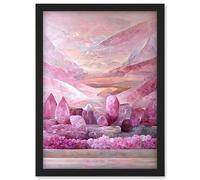 New Age Mystical Pink Quartz Crystal Landscape Mountains Artwork Framed Wall Art Print A4 Artery8 Black One Size