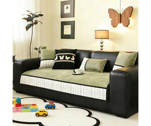 New All-season Universal Sofa Cover 2/3 Seater, Medieval Style Sofa Seat Cover, Soft Dust-Proof Couch Slipcover, Washable Non-Slip, Pet-friendly Furniture Protector for Living Room(Green, 70 x 150cm)