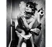 New Alternative Canvas Wall Art Beautiful Woman Sitting on The Toilet Bathroom Picture Print on Canvas Personality Creative Toilet Poster (50x70cm)No frame