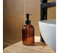 New Amber Stylish And Durable Ribbed Glass Soap Lotion Dispenser Liquid Pump Sink Bathroom Kitchen Countertop Modern Home Decor -A49
