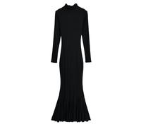 New and winter women's pile collar warm long-sleeved lotus dress-Black-S