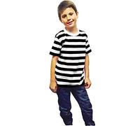 New Angies Children’s Kids Unisex Blue/White Striped T-Shirt Stripes School Book Week Casual Summer Top (11-12 Years, Black/White)