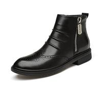 New Ankle Boots for Men Carved Brogue Win Tip Pleated Double Side Zip Cowhide Leather Anti-Slip Wearable On Non Slip Casual Formal (Color : Black, Size : 8 UK)