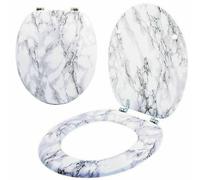 New Anti-Bacterial Coating Marble Effect Toilet Seat Seats With Chrome Hinges UK