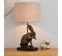 New Antique Hare Lamp - This Vintage Styled Table Lamp Features A Hare Design and A Natural Coloured Linen Shade-D01.