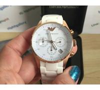 NEW AR5920 EMPORIO ARMANI SILICONE ROSE GOLD WHITE DIAL LADIES WATCH