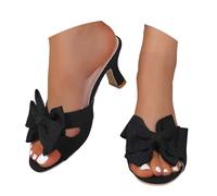 New Arrivals 2027 Elegant Plain Slip On Sandals with Bowknot Soft Velour Upper High Heel - The Perfect Party Shoes for the, black, 6 UK
