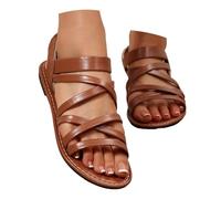New Arrivals 2027 Summer Flat Slip On Sandals Open Toe Casual Beach Shoes with Ankle Strap for Women, brown, 5 UK