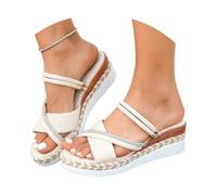 New Arrivals 2027 Summer Women's Sandals with Woven Upper Thick Platform Heel Versatile Wearable Comfortable Footbed Easy Slip On for Holiday Beach, beige, 4 UK