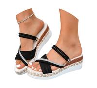 New Arrivals 2027 Summer Women's Sandals with Woven Upper Thick Platform Heel Versatile Wearable Comfortable Footbed Easy Slip On for Holiday Beach, black, 8 UK