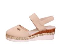 New Arrivals 2027 Women's Casual Sandals in Solid Colour with Flock Print, Closed Toe, Woven Bottom, Thick Bottom, Slanted Heel, Large Size, White, 7 UK