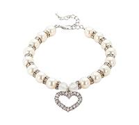 New Arrivals Pearls Diamonds Dog Collar Pet Dog Chain Cat Collar Adjustable Dog Collar (White, L)