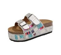 New Arrivals Women's Sparkling Clogs, Colourful Sandals with Rhinestone Platform, Comfortable Beach Shoes, White, 4 UK
