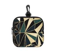 New Art Deco Geometric Pattern Emerald Green and Gold, Square Zipper Storage Bag, Neoprene Coin Purse, Small Wallets, Change Pouch, Change Purse