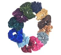 New Assorted Coloured & Black Pack Of 12 Plain Velvet Scrunchie Bobble Hair Tie (Assorted)