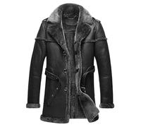 New Aviator Raf Leather Jacket WW2 Bomber B3 Flying Pilot Airforce Genuine Leather Jacket Men Real Sheepskin Fur Coat (UK, Alpha, XL, Regular, Regular, Black with Grey Fur)